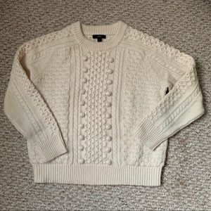 J. Crew Cableknit Sweater with Pom Detail